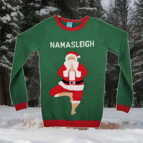 Norther Pole Namasleigh Santa Claus women's sweater, size small, green w/ Santa - Picture 1 of 10